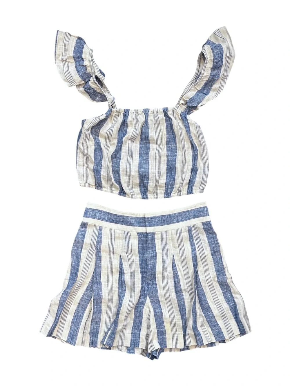 Alice + Olivia Celestia/Scarlet Linen Blend 2-Piece Set Cream/Blue Stripe 4/S